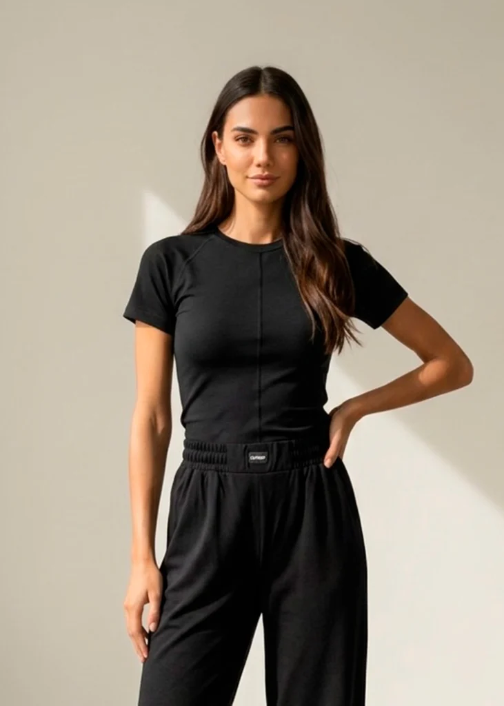 Чорна футболка Slim Fit з лайкри модал Viki